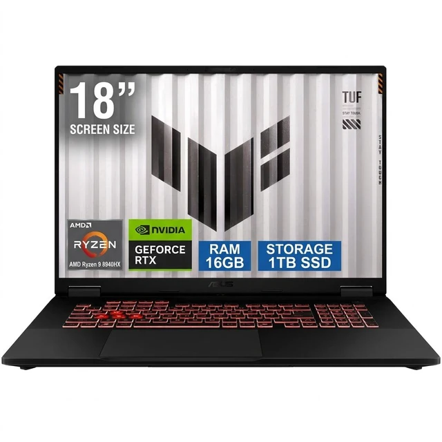 Main image of ASUS TUF Gaming - 18.0" WUXGA 144 Hz - AMD Ryzen 9 8940HX - GeForce RTX 5070 Laptop GPU - 16GB Memory DDR5 5600 - 1TB PCIe SSD - Windows 11 Home (FA808PP-NB94)