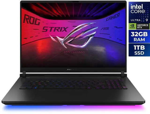 Main image of ASUS ROG Strix 18.0" Gaming Laptop - Intel Core Ultra 9 290HX Plus - GeForce RTX 5080 Laptop GPU - 32GB DDR5 RAM- 1TB SSD - Windows 11 Home (90NR0LI1-M00D70 )