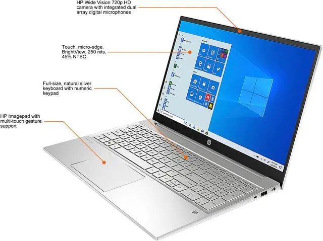 Alt view image 4 of 8 - HP Laptop Pavilion AMD Ryzen 5 5500U 8GB Memory 512 GB PCIe SSD AMD Radeon Graphics 15.6" Touch Screen Windows 10 Home 64-bit 15-eh1010nr