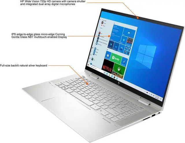 Alt view image 4 of 5 - HP ENVY x360 Intel Core i5-1135G7 8GB Memory 256 GB PCIe SSD Intel Iris Xe Graphics 15.6" Touch Screen 1920 x 1080 Convertible 2-in-1 Laptop Windows 10 Home 64-bit 15m-es0013dx