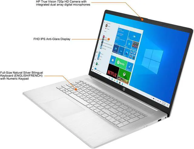 Alt view image 4 of 8 - HP Laptop AMD Ryzen 3 5300U 12GB Memory 1TB HDD 256 GB PCIe SSD AMD Radeon Graphics 17.3" Non-Touch Screen Windows 10 Home 64-bit 17-cp0007ca