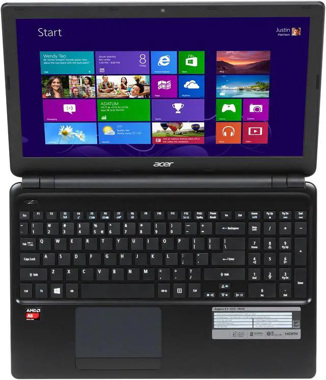 Alt view image 6 of 8 - Acer Laptop Aspire AMD A6-5200 6GB Memory 500GB HDD AMD Radeon HD 8400 15.6" Windows 8 E1-522-7820