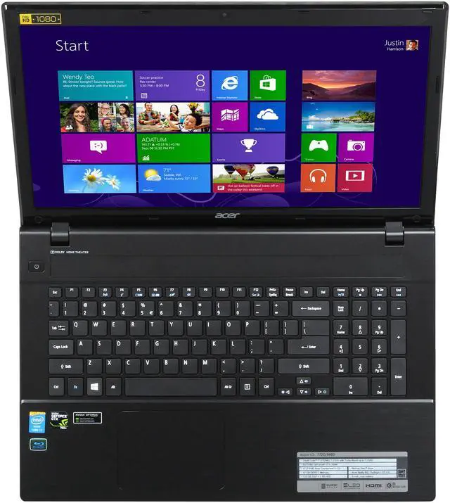Alt view image 6 of 8 - Acer Aspire - 17.3" NVIDIA GeForce GTX 760M - Intel Core i7-4702MQ - 12GB Memory - 120 GB SSD - Windows 8 64-bit - Gaming Laptop - (V3-772G-9460 )