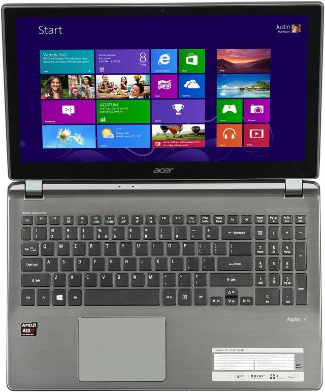 Alt view image 6 of 8 - Acer Laptop Aspire AMD A10-5757M 8GB Memory 1TB HDD AMD Radeon HD 8650G 15.6" Touch Screen Windows 8 V5-552P-X440
