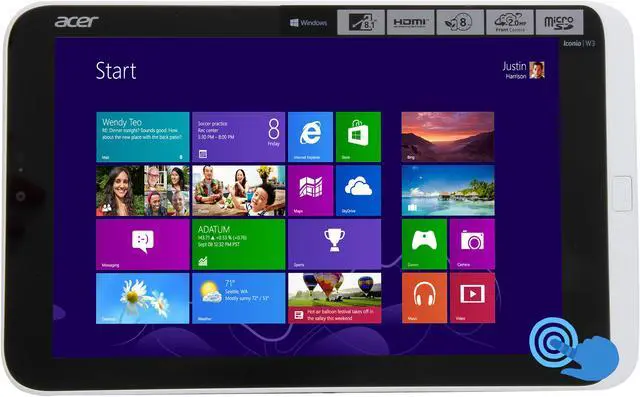 Main image of Acer Iconia W3-810-1600 8.1” Touchscreen Tablet, Dual Core Intel Atom Z2760 1.5Ghz, 2GB LPDDR2, MicroSD Slot, 32GB Flash Memory, Built-in WiFi, Bluetooth, Micro HDMI, Micro USB, Windows 8