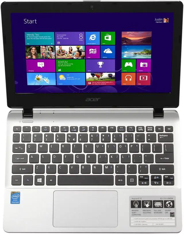 Alt view image 6 of 8 - Acer Laptop Intel Pentium N3530 4GB Memory 500GB HDD Intel HD Graphics 11.6" Non-Touch Screen Windows 8.1 64-Bit E3-111-P8DW