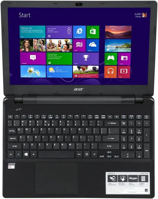 Alt view image 6 of 8 - Acer Laptop Aspire AMD E2-6110 4GB Memory 500GB HDD AMD Radeon R2 Series 15.6" Non-Touch Screen Windows 8.1 with Bing E5-521-219J