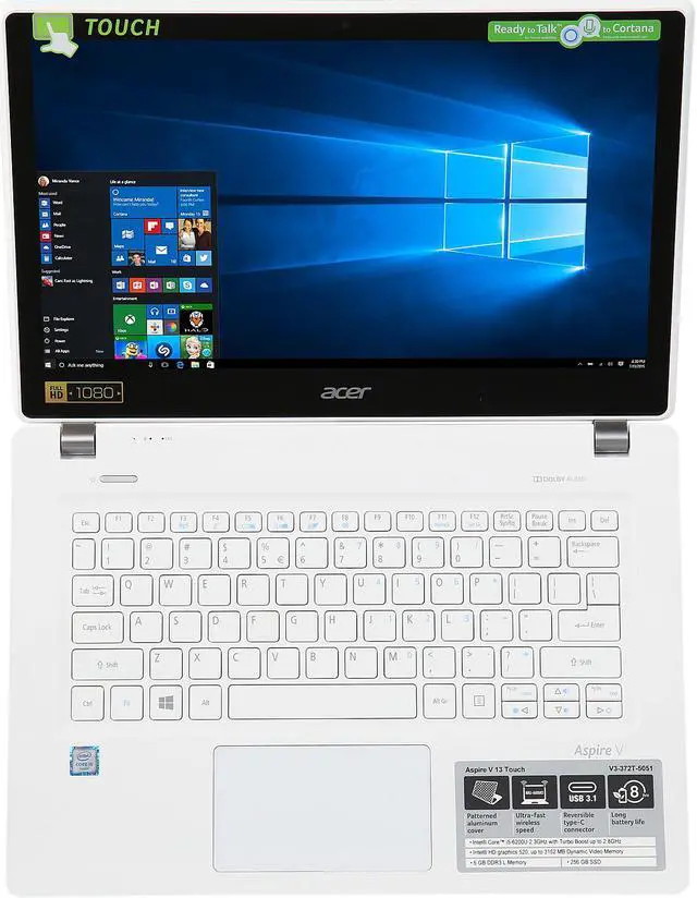 Alt view image 6 of 8 - Acer Laptop Aspire V 13 V3-372T-5051 Intel Core i5 6200U (2.30 GHz) 6 GB Memory 256 GB SSD Intel HD Graphics 520 13.3" Touchscreen Windows 10 Home