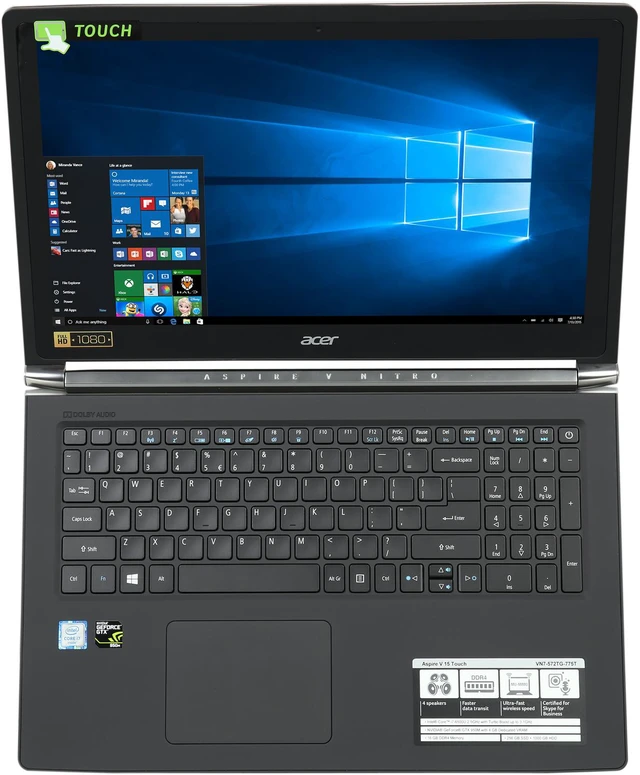 Alt view image 6 of 8 - Acer Aspire V Nitro VN7-572TG-775T 15.6" FHD Touchscreen Intel Core i7-6500U (2.50 GHz) NVIDIA GeForce GTX 950M 16 GB Memory 256 GB SSD 1 TB HDD Windows 10 Home 64-Bit Gaming Laptop