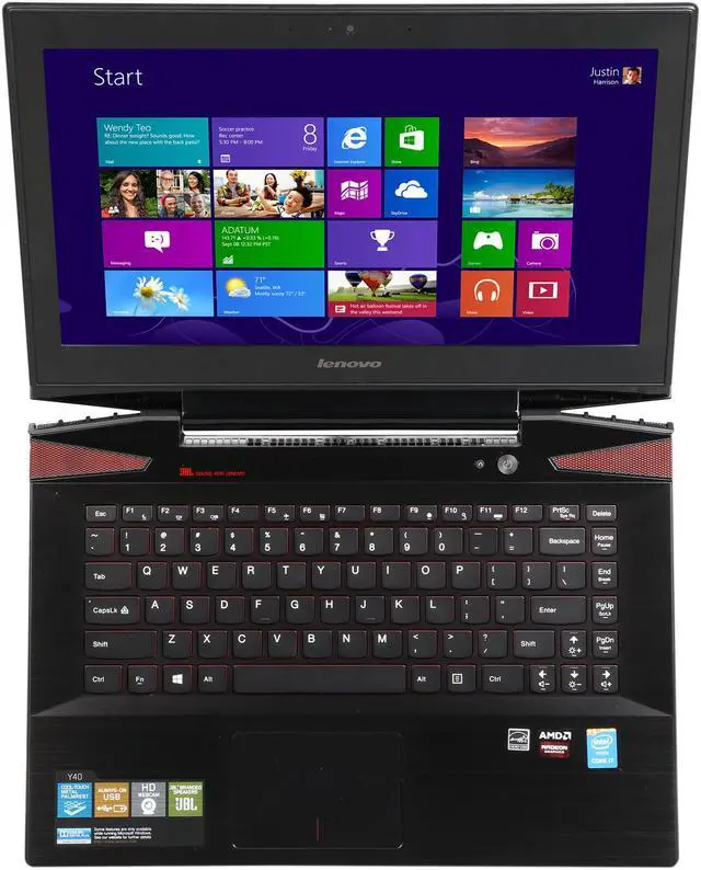 Alt view image 6 of 8 - Lenovo Y40 14" Full HD Gaming Notebook with Intel Core i7-4510U 2.00GHz (3.10Ghz Turbo), 16GB Memory, 1TB HDD + 8GB SSD, Radeon R9 M275 2GB, JBL Speakers Windows 8.1 64-Bit