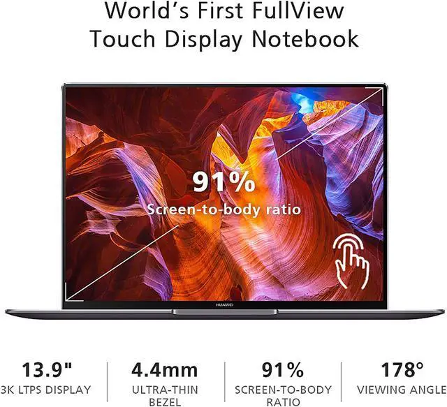 Alt view image 2 of 7 - Huawei MateBook X Pro Intel Core i7 8th Gen 8550U (1.80 GHz) 16 GB Memory 512 GB PCIe NVMe SSD NVIDIA GeForce MX150 13.9" Touchscreen Windows 10 Home 64-bit - 53010CAJ