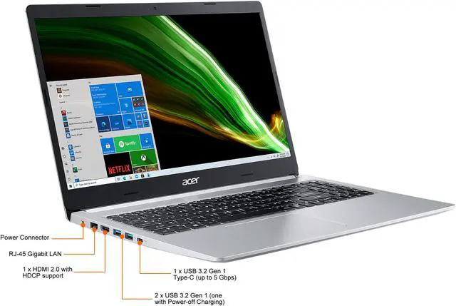 Alt view image 7 of 12 - Acer Laptop Aspire 5 Thin and Light Laptop A515-45-R2B5 AMD Ryzen 5 5000 Series 5500U (2.10 GHz) 8 GB Memory 512 GB NVMe SSD AMD Radeon Graphics 15.6" Windows 10 Home 64-bit
