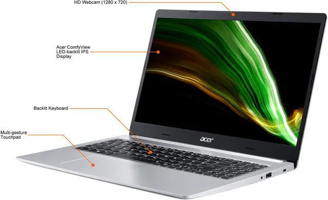 Alt view image 5 of 12 - Acer Laptop Aspire 5 Thin and Light Laptop A515-45-R2B5 AMD Ryzen 5 5000 Series 5500U (2.10 GHz) 8 GB Memory 512 GB NVMe SSD AMD Radeon Graphics 15.6" Windows 10 Home 64-bit