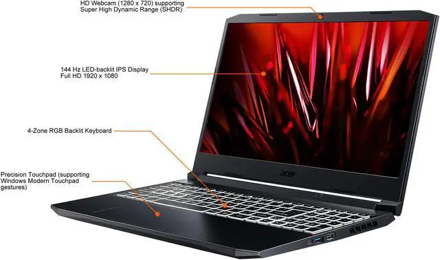 Alt view image 6 of 18 - Acer Nitro 5 - 15.6" GeForce RTX 3060 Laptop GPU - AMD Ryzen 5 5600H  - 16GB Memory - 512 GB PCIe SSD - Windows 10 Home 64-bit - Gaming Laptop - 144 Hz IPS (AN515-45-R21A )