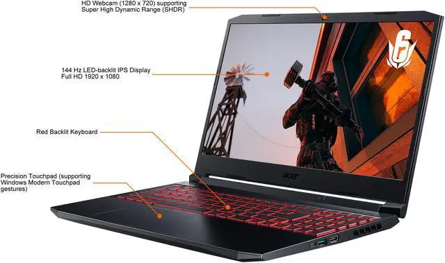 Alt view image 6 of 16 - Acer Nitro 5 - 15.6" GeForce RTX 3050 Laptop GPU - Intel Core i5-10300H  - 16GB Memory - 512 GB PCIe SSD - Windows 10 Home 64-bit - Gaming Laptop - 144 Hz IPS (AN515-55-56AP )