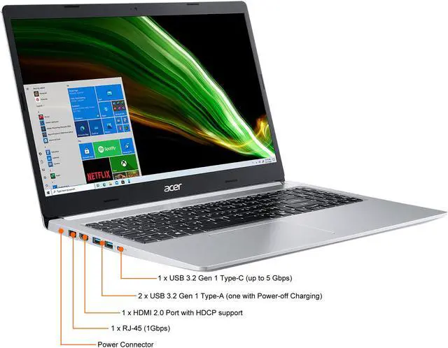 Alt view image 5 of 8 - Acer Laptop Aspire 5 AMD Ryzen 5 5500U 8GB Memory 512 GB NVMe SSD AMD Radeon Graphics 15.6" Non-Touch Screen Windows 11 Home 64-bit A515-45-R4P4