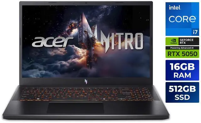 Main image of Acer Nitro V  15.6" Full HD IPS 165Hz Display, Intel Core i7-13620H, NVIDIA GeForce RTX 5050 Laptop GPU, 16GB DDR4, 512GB PCIe Gen 4 SSD, Windows 11 Home Gaming Laptop ANV15-52-778V