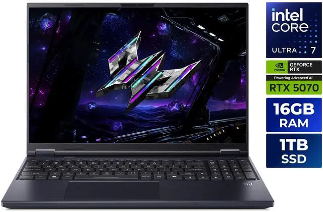 Main image of Acer - 16.0" GeForce RTX 5070 Laptop GPU - Intel Core Ultra 7 255HX - 16GB (2 x 8GB) Memory - 1 TB PCIe SSD - Windows 11 Home Gaming Laptop - 240 Hz IPS (PHN16-73-7166 )