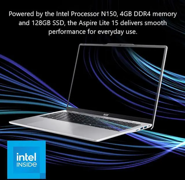 Alt view image 9 of 12 - Acer Aspire Lite 15 Laptop Intel Processor N150  -  4GB RAM - 128GB SSD - Windows 11 Home in S mode (NX.DE1AA.001)