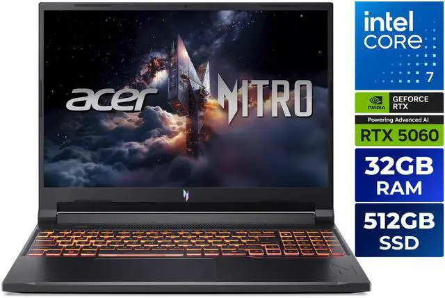 Acer Nitro V ANV16-72-73C7, 16.0" WUXGA (1920 x 1200) IPS 180Hz Display, Intel Core 7 processor 240H, NVIDIA GeForce RTX 5060 Laptop GPU (MGP 85W), 32GB DDR5, 512GB PCIe Gen 4 S (ANV16-72-73C7)