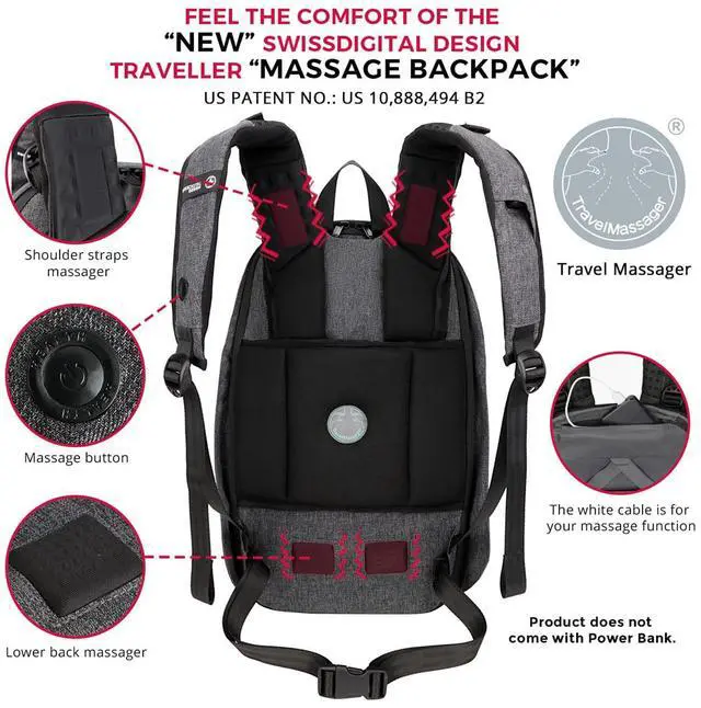 Alt view image 5 of 8 - Swissdigital COSMO 3.0 Massage Backpack - Durable - TSA-Approved Bag with Patented Massage System - USB Charging Port - RFID Protection - Padded Laptop Compartment - Fits up to 16" Laptop  SD1514M