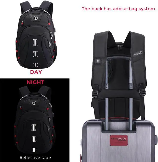 Alt view image 5 of 5 - Swissdigital Black Pixel Business Backpack - Water Resistant – 15.6? Laptop Pocket – Extra Large Capacity – Durable Materials – Patented Smart USB Charging System – RFID Protection, Model SD-857