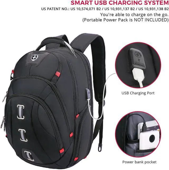 Alt view image 2 of 5 - Swissdigital Black Pixel Business Backpack - Water Resistant – 15.6? Laptop Pocket – Extra Large Capacity – Durable Materials – Patented Smart USB Charging System – RFID Protection, Model SD-857