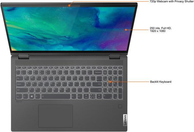 Alt view image 9 of 17 - Lenovo Flex 5 15ALC05 AMD Ryzen 7 5700U 16GB Memory 512 GB PCIe SSD AMD Radeon Graphics 15.6" Touch Screen 1920 x 1080 Convertible 2-in-1 Laptop Windows 10 Home 64-bit 82HV0000US