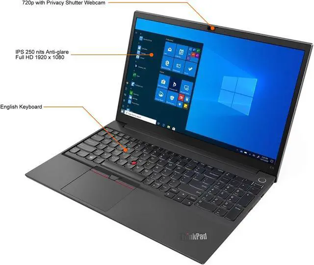Alt view image 4 of 10 - Lenovo Laptop ThinkPad E15 Gen 2 (Intel) Intel Core i5-1135G7 8GB Memory 256 GB PCIe SSD Intel Iris Xe Graphics 15.6" Non-Touch Screen Windows 10 Pro 64-bit 20TD003KUS