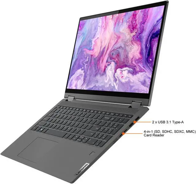 Alt view image 6 of 19 - Lenovo Flex 5 15ALC05 AMD Ryzen 7 5700U 16GB Memory 512 GB PCIe SSD AMD Radeon Graphics 15.6" Touch Screen 1920 x 1080 Convertible 2-in-1 Laptop Windows 10 Home 64-bit 82HV003QUS