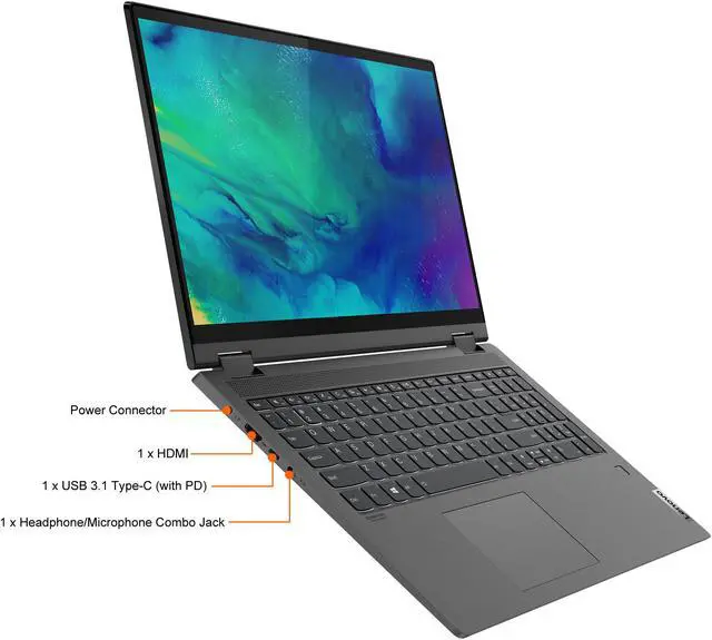 Alt view image 9 of 19 - Lenovo Flex 5 15ALC05 AMD Ryzen 7 5700U 16GB Memory 512 GB PCIe SSD AMD Radeon Graphics 15.6" Touch Screen 1920 x 1080 Convertible 2-in-1 Laptop Windows 10 Home 64-bit 82HV003QUS