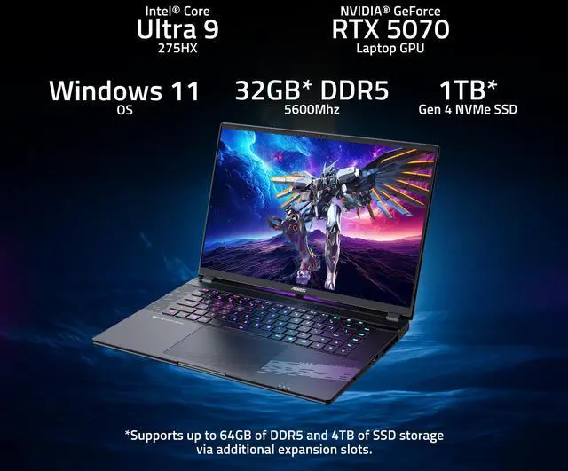 Alt view image 5 of 20 - GIGABYTE AORUS ELITE 16 Gaming Laptop - 165Hz 2560x1600 WQXGA - NVIDIA GeForce RTX 5070 - Intel Core Ultra 9 275HX - 1TB SSD with 32GB DDR5 RAM - Windows 11 Home AD