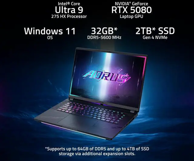 Alt view image 13 of 20 - AORUS MASTER 16 Gaming Laptop - 240Hz 2560x1600 OLED - NVIDIA GeForce RTX 5080 - Intel Core Ultra 9 275HX - 2TB SSD with 32GB DDR5 RAM - Windows 11 Home AD (AORUS MASTER 16 BYHC5USE65SH)