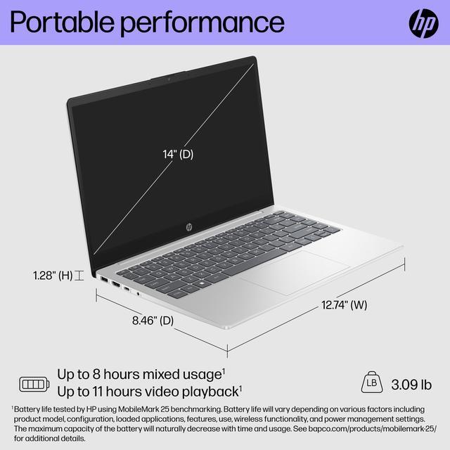 Alt view image 8 of 10 - HP Notebook Intel Core 3 100U 12GB Memory 512 GB NVMe SSD Intel Graphics 14.0" Windows 11 Home 14-ep1063cl