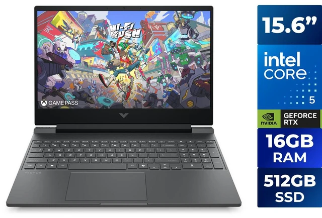 Main image of HP 15.6" Victus Gaming Laptop, Intel Core 5 210H, NVIDIA GeForce RTX 5050, 16GB DDR5 5200, 512GB NVMe SSD, Windows 11 Home