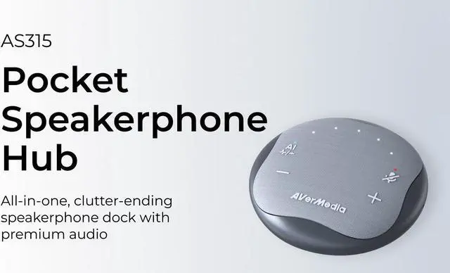 Alt view image 8 of 8 - AVerMedia AS315 Portable Speakerphone Works with Zoom, Teams, Skype, USB-C Docking Station, USB Hub, Portable Conference Speaker and Microphone, AI Noise Reduction