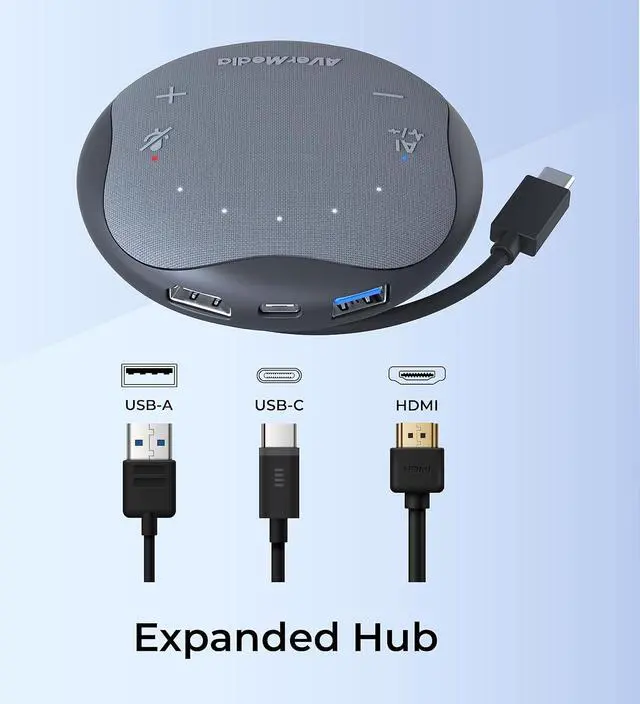 Alt view image 5 of 8 - AVerMedia AS315 Portable Speakerphone Works with Zoom, Teams, Skype, USB-C Docking Station, USB Hub, Portable Conference Speaker and Microphone, AI Noise Reduction