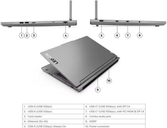 Alt view image 8 of 8 - Lenovo Legion 5i Gaming Laptop Intel Core i9-14900HX 2.20 GHz NVIDIA GeForce RTX 4060 32GB DDR5 5600MHz RAM 1 TB M.2 SSD 16.0" WQXGA IPS Display Windows 11 Home