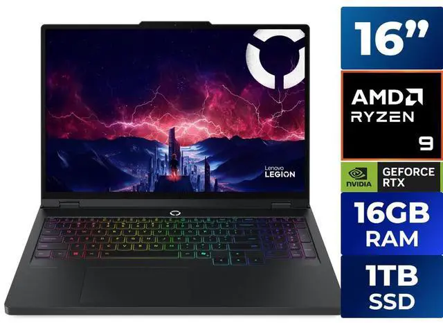 Main image of Lenovo Legion Pro 5 16" Gaming Laptop, AMD Ryzen 9 8945HX, NVIDIA GeForce RTX 5060,16GB RAM, 1TB SSD, Windows 11 Home, 83LT000SCC