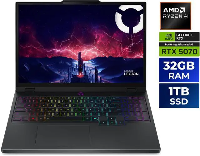 Main image of Lenovo Legion 5 15.1" WQXGA Gaming Laptop, AMD Ryzen AI 7 350 2.0GHz, 32GB RAM, 1TB SSD, NVIDIA GeForce RTX 5070 8GB, Windows 11 Home, Eclipse Black(83F10006US )