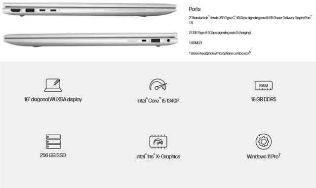 Alt view image 4 of 5 - HP EliteBook 860 G10 16" Notebook - WUXGA - Intel Core i5 13th Gen i5-1340P Dodeca-core (12 Core) - 16 GB RAM - 256 GB SSD - Windows 11 Pro  7Y373UT#ABA