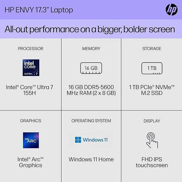 Alt view image 2 of 7 - HP Laptop ENVY Ultra 7-155H 16GB Memory 1 TB SSD 17.3" Touchscreen Windows 11 Home 64-bit 17-cw1010nr