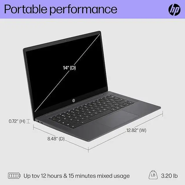 Alt view image 2 of 10 - HP Chromebook Intel Processor N100 4 GB LPDDR5 Memory 64 GB eMMC SSD 14" Non-Touch Screen Chrome OS 14a-nf0000nr