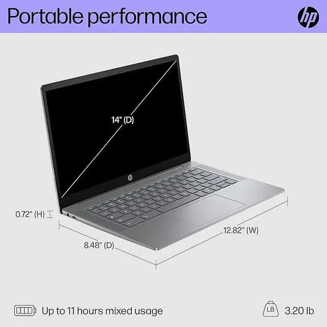 Alt view image 4 of 10 - HP Chromebook Plus Chromebook Intel Core i3-N305 8 GB LPDDR5 Memory 128 GB UFS SSD 14" Non-Touch Screen Chrome OS 14a-nf0050nr