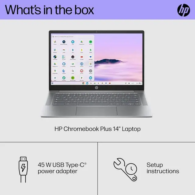 Alt view image 2 of 10 - HP Chromebook Plus Chromebook Intel Core i3-N305 8 GB LPDDR5 Memory 128 GB UFS SSD 14" Non-Touch Screen Chrome OS 14a-nf0050nr