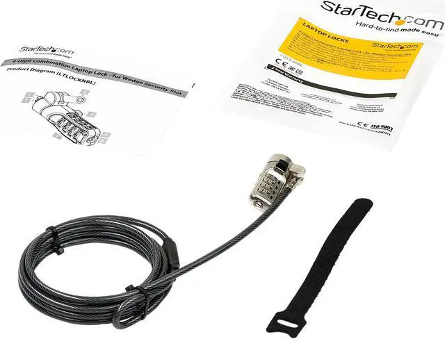 Alt view image 2 of 4 - StarTech.com LTLOCKNBL Laptop Cable Lock - 4-Digit Resettable Combination Lock - For Wedge Security Slot - 6.5' / 2 m Steel Cable (LTLOCKNBL)