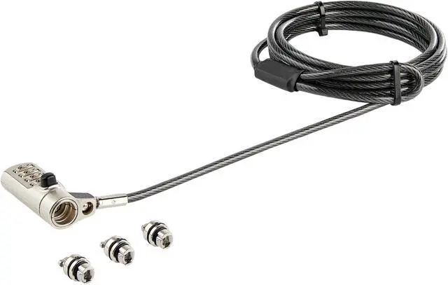 Main image of StarTech.com LTULOCK4D 6' (2m) 3-in-1 Universal Laptop Cable Lock - 4-Digit Combination Laptop/Desktop Security Cable Lock Compatible w/ K-Slot, Nano & Wedge Slot Computer - Anti-Theft Steel Cable (LTULOCK4D)