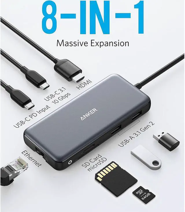 Alt view image 2 of 7 - Anker 555 USB-C Hub (8-in-1)