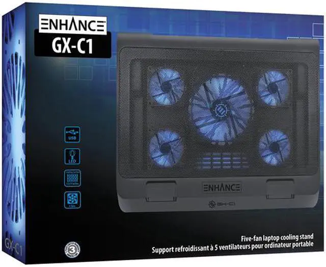 Alt view image 6 of 6 - ENHANCE GX-C1 Laptop Cooling Stand (15.75” x 12.75”) with 5 LED Fans & Dual USB Ports for Data Pass Through
