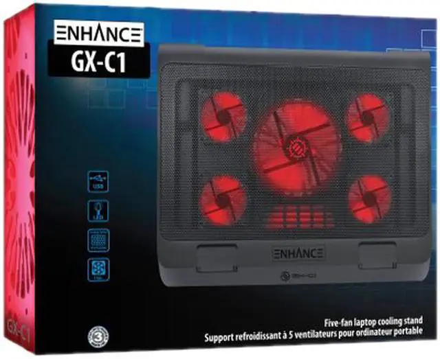 Alt view image 8 of 8 - ENHANCE GX-C1 Laptop Cooling Stand (15.75" x 12.75") with 5 LED Fans & Dual USB Ports for Data Pass Through